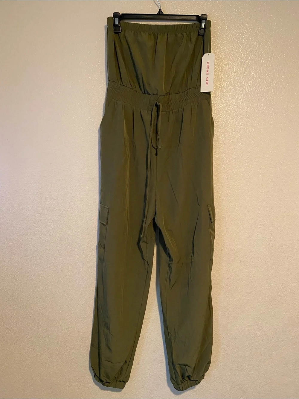 Urban Girl Strapless Olive Wide-Leg Cargo Jumpsuit Size M - Picture 4 of 11